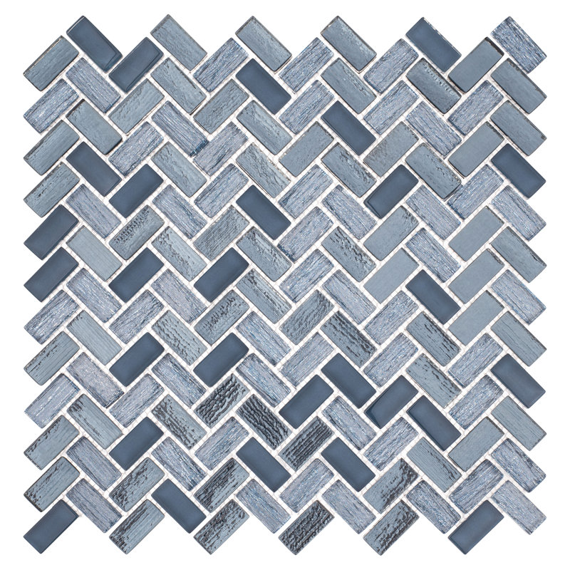 Velmo 1" x 1.25" Glass Chevron / Herringbone Mosaic Wall Tile, Niagra