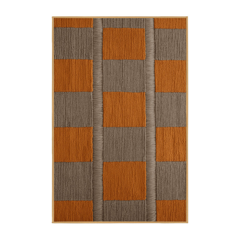 Tapis brun à carreaux lavable à la machine, Rectangle 6 pi x 9 pi