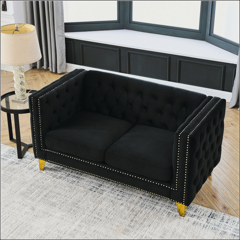 Canapé en velours, H 29 po x l 58 po x P 30,5 po, 2, Noir