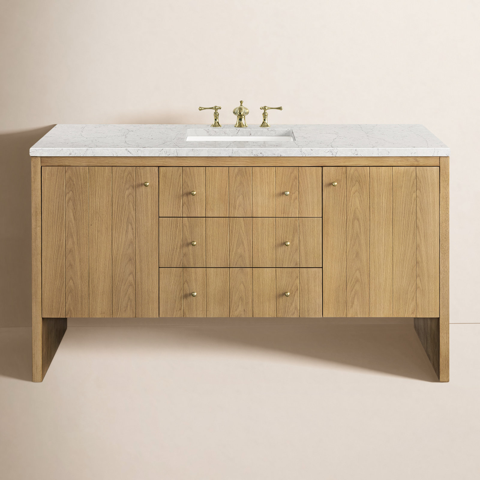 Hudson 60" Single Bathroom Vanity, Eternal Jasmine Pearl, Light Natural Oak