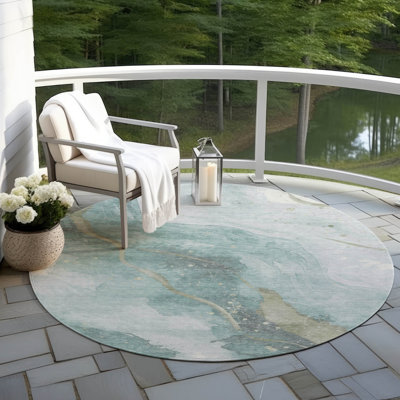 Machine Washable Indoor/Outdoor Claudian ACN1533 Teal Rug
