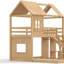 Lit superposé simple au-dessus de la maison double avec échelles et glissières, lit superposé au sol avec tablettes de rangement et garde-robe, conception de maisonnette, naturel-1867344684
