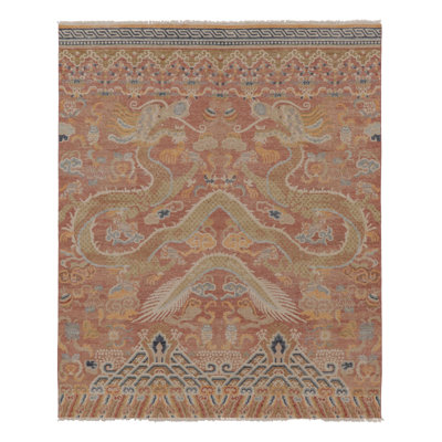 Distressed Homage Hand Knotted Wool Area Rug in Orange, Gold, Blue