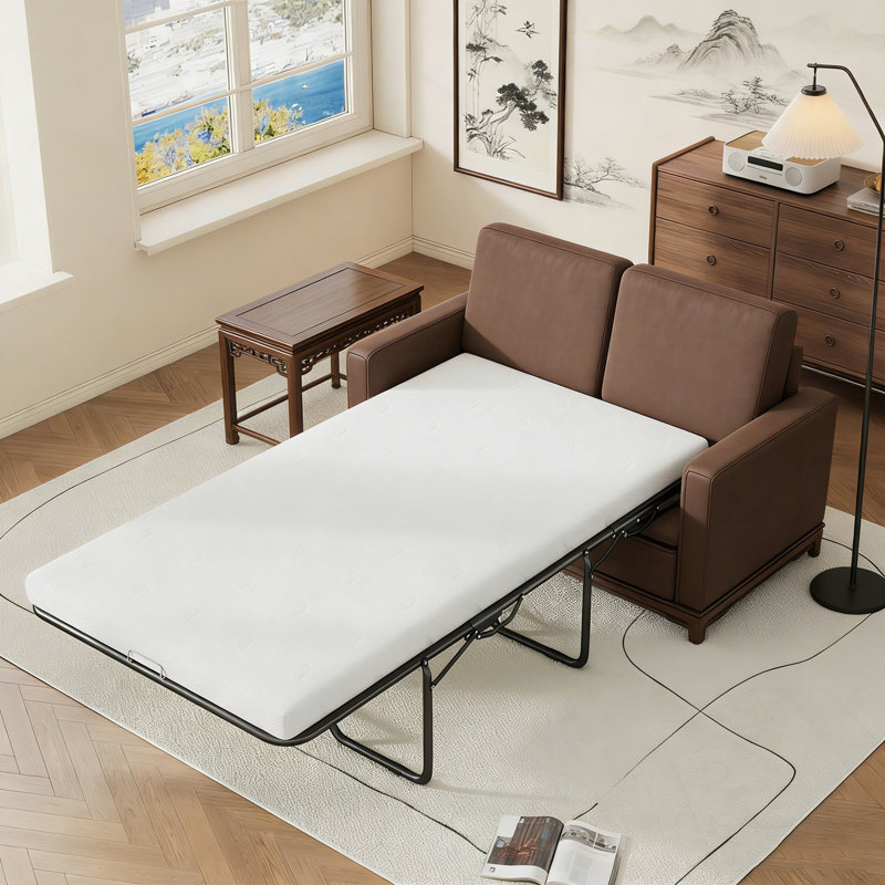Canapé-lit escamotable avec deux ports USB, Brun
