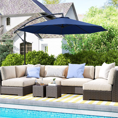 Parasol en porte-à-faux en polyester bleu profond - Auvent décalé 10 pi avec manivelle et abat-jour inclinable