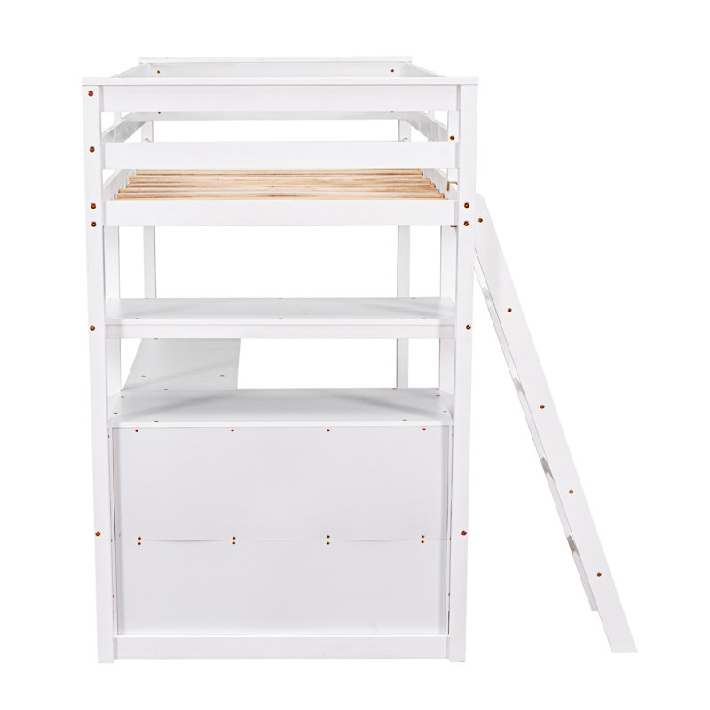 Lit mezzanine avec bureau et tablettes, Blanc