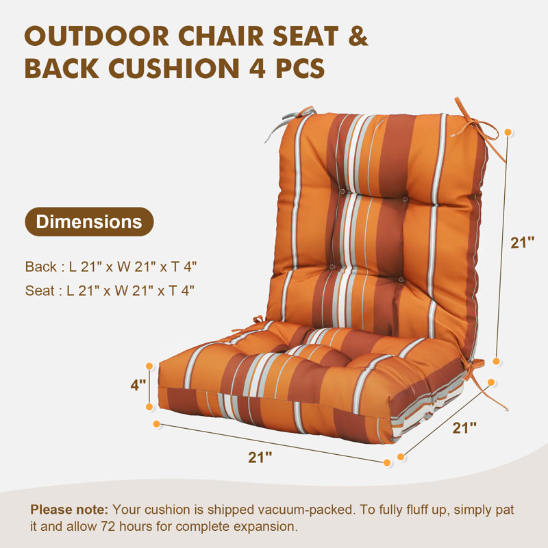 Ensemble de 4 coussins de siège d'extérieur avec coussins pour l'extérieur, Rayures rouges