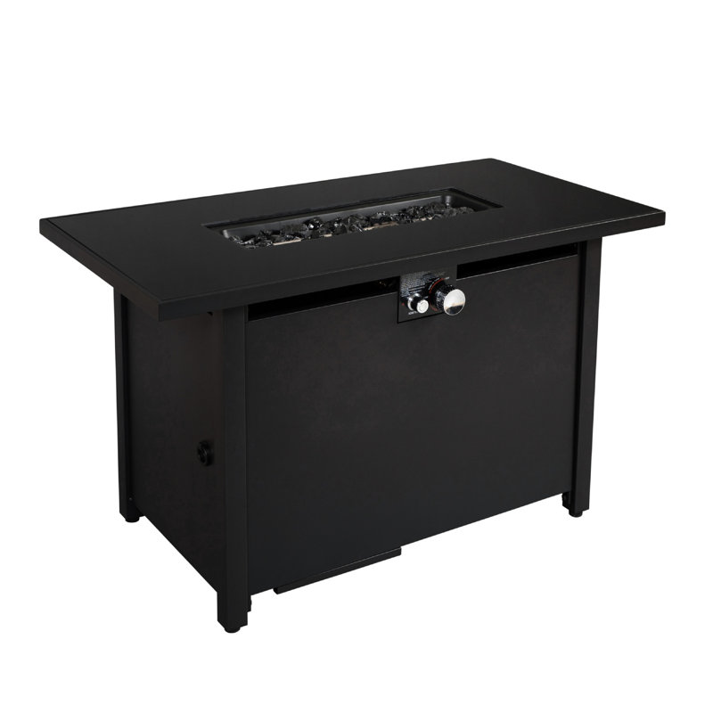 25'' H X 42'' W Steel Outdoor Fireplace Table, 50000 , Rust & Heat , Black Garden Liaison Fire Pit Table For Outdoor, Black, Modern Ensemble