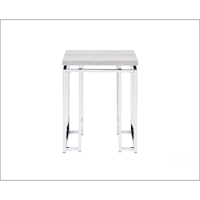 Table de bout en chêne naturel et finition chromée