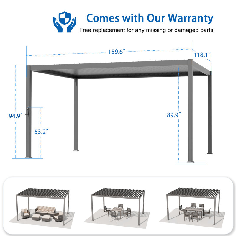 Outdoor Pergola with Adjustable Roof, Metal Hardtop Louvered Patio Gazebo, Weather-Resistant Outdoor Pergola for Patio, Deck, Porch, Yard