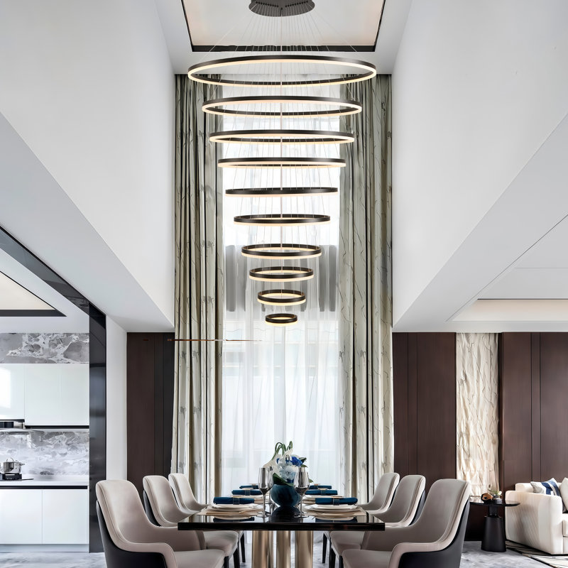 Luminaire suspendu de style contemporain à 10 anneaux avec lustre moderne à DEL avec télécommande, lustre de hall d'entrée pour escalier