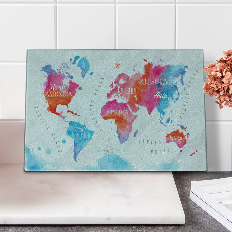 Carte du monde en verre trempé Ambesonne