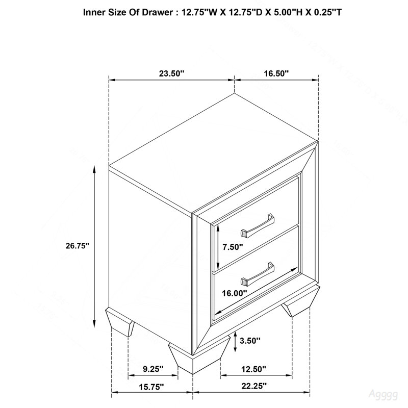 Tomasina Washed Taupe 2-Drawer Rectangular Nightstand