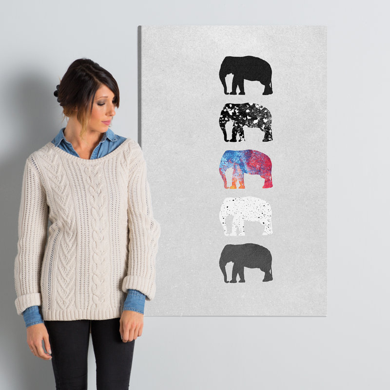 «Five Elephants», impression sur toile, H 40 po x l 26 po x P 1,5 po, Toile tendue, Pas de tapis