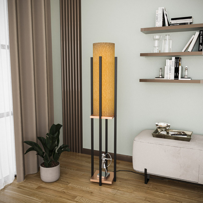Elegant Floor Lamp with Metal Body, Black & Copper Finish, 9.8 x 9.8 x 51.2 inches | Fabric Cap, E27 Socket (Max 40W), 6.6 ft Cable, IP20 Rated | Stylish Lighting for Living Room, Bedroom & Office Spaces