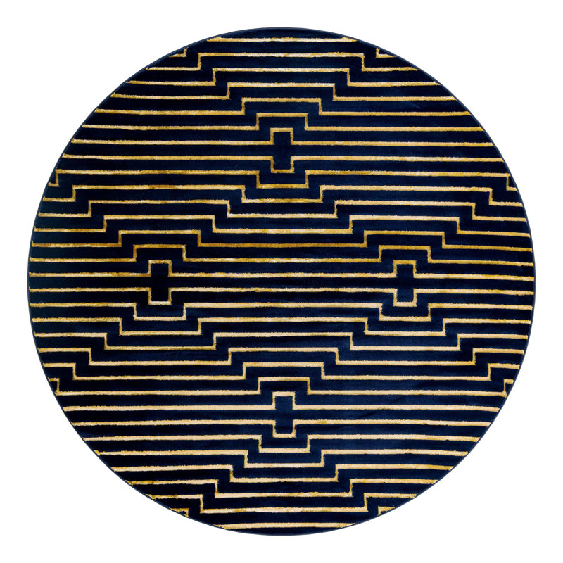 Tapis Latitude Run® Mirage Nikica Bleu marine et or Latitude, Rond 10pi