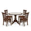 L'ensemble de table 5 pièces comprend une table à piédestal et 4 chaises à dossier à lattes, finition acajou.-1777889491-1777889518