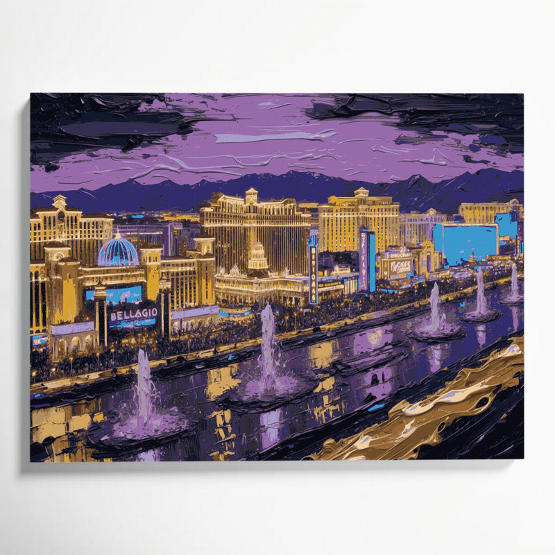 Art mural sur toile mauve avec cités de Las Vegas