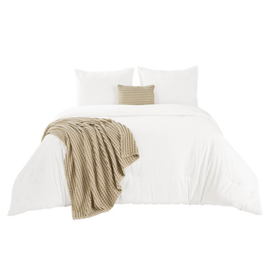 Cozy Winter Collection Bedsure 5 Pieces Cotton Comforter Set with Cotton Waffle Throw Blanket