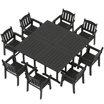Ensemble de salle à manger d'extérieur 12 pièces en PEHD résistant aux intempéries (table et chaises), mobilier de jardin pour terrasse/véranda/terrasse, 4 tables et 8 chaises