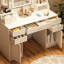 Grande coiffeuse avec miroir, 6 tiroirs et tablettes, bureau de commode