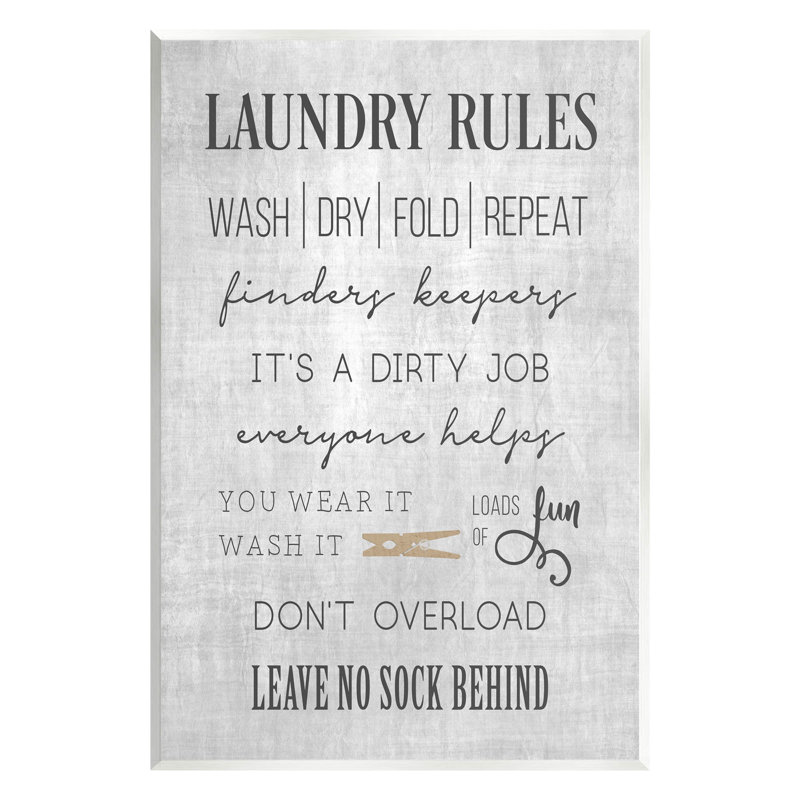 "Laundry Room Rules Family List", art mural par CAD, H 19 po x l 13 po x P 0,5 po, Bois