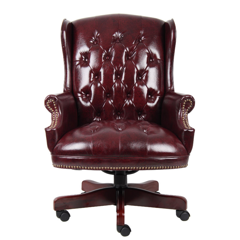 Saily Oversized Exec Chair, Traditional Wingback Burgundy Tufted Vinyl, Burgundy