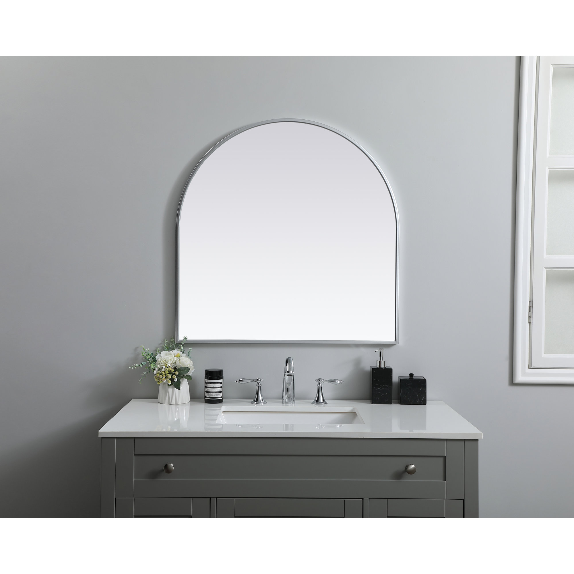 Sabine Metal Arch Wall Mirror, 30" x 30", Silver