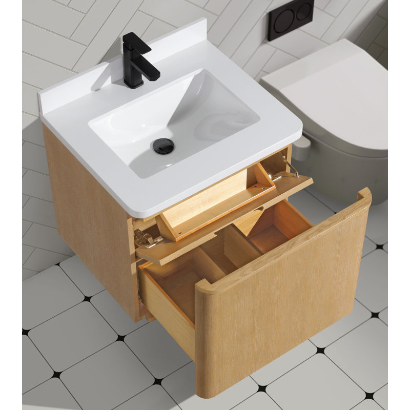 Bueche 24" Single Floating Bathroom Vanity With Engineered Quartz Top