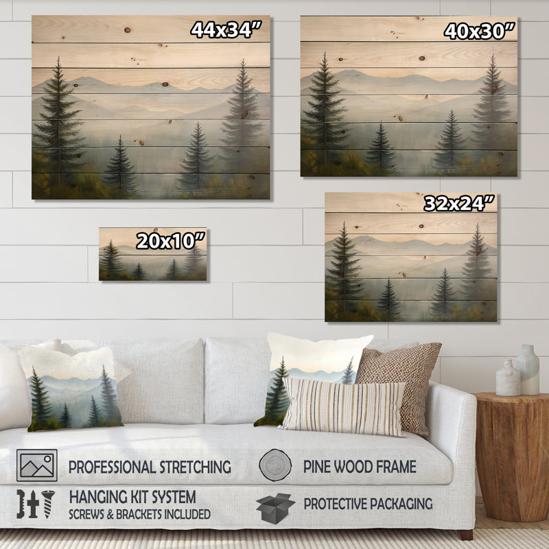 Mountain Mist Utah - Paysage moderne, art mural en bois sur bois de pin naturel, H 10 po x l 20 po