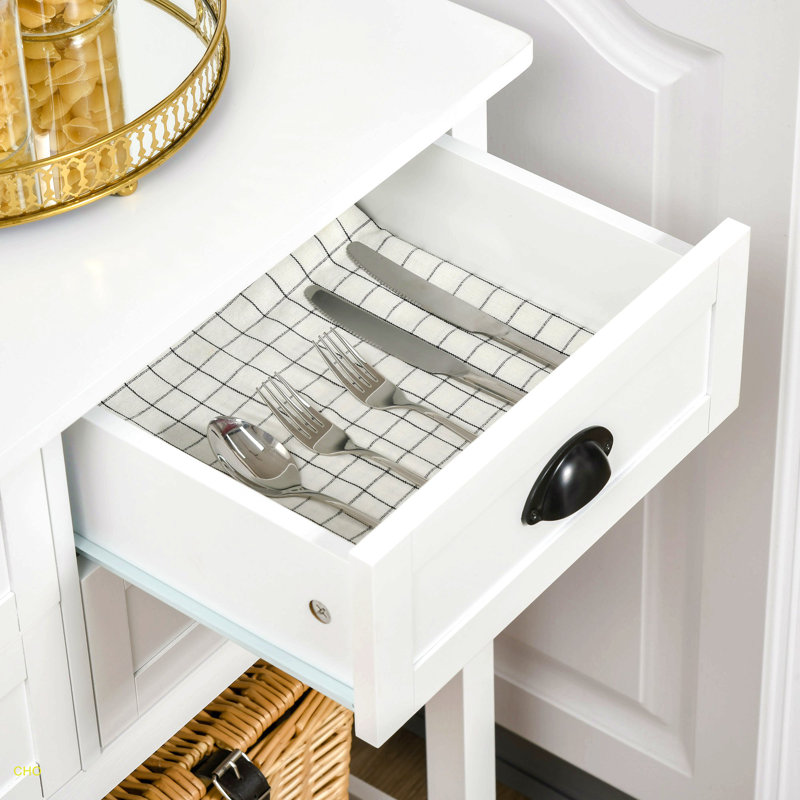 Console avec 4 tiroirs et tablette à lattes pour cuisine, vestibule, blanc Longshore Tides, Blanc