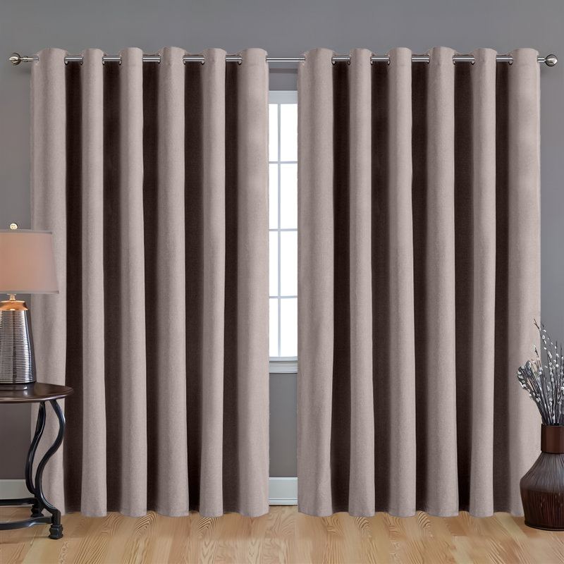 Linen 100% Blackout Eyelet Ring Top Readymade Curtain for Window & Doors 2 Panel , 168cm Width x 137cm Drop, Mocha