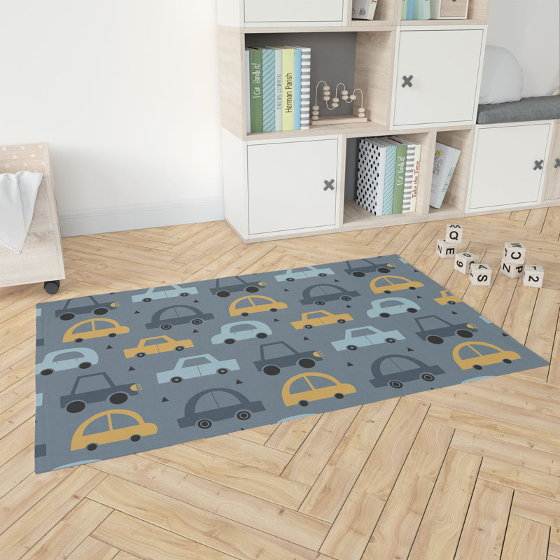 Driveway Colorized Kids Play Mat, Rectangle 4' x 6', Blue/Yellow