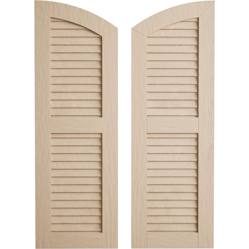 Timberthane Two Equal Louvre w/Elliptical Top Shutters, Rough Sawn Texture/Primed Tan, 12", 28"