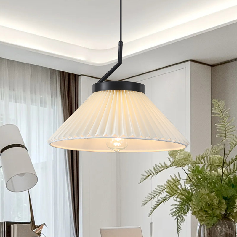 Luminaire suspendu moderne 1 lumière avec plafonnier en tissu blanc Lustre plissé rayé traditionnel pour chambre d'enfant Chambre à coucher Cuisine Hall d'entrée