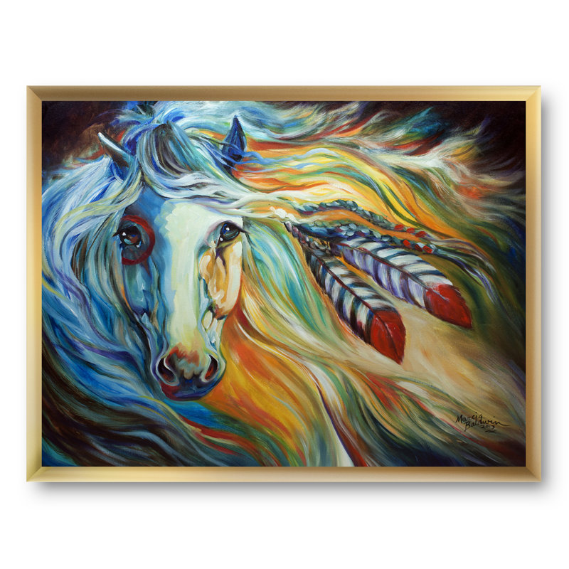 «Breaking Dawn Indian War Horse», reproduction sur toile encadrée, H 30 po x l 40 po x P 1,5 po, Cadre doré
