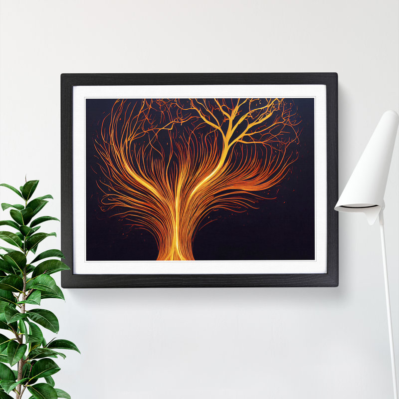 Tree Flame Art Abstract - Single Picture Frame Print, Black Framed, 46cm H x 64cm W x 2cm D