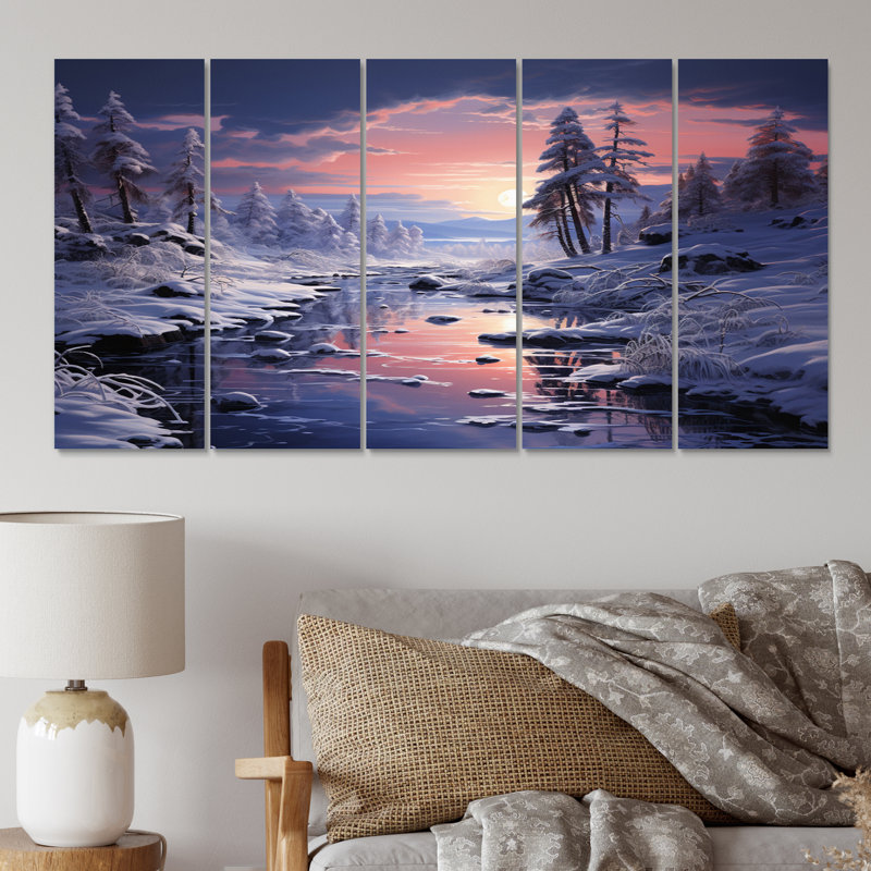«White Fushia Winter Twilight IV», impression sur toile - 5 panneaux égaux