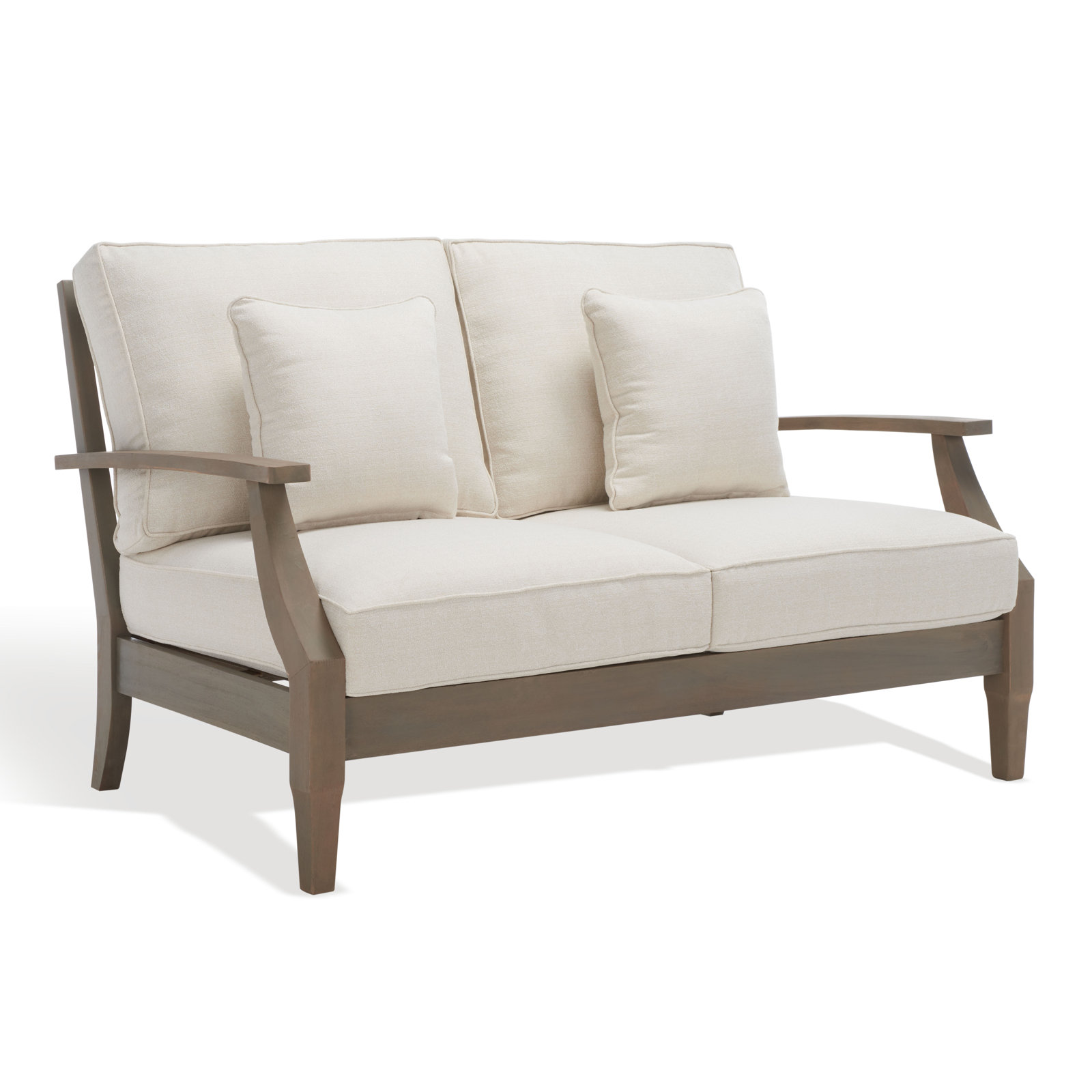 Samya Outdoor Loveseat with Cushions, Light Gray/Beige