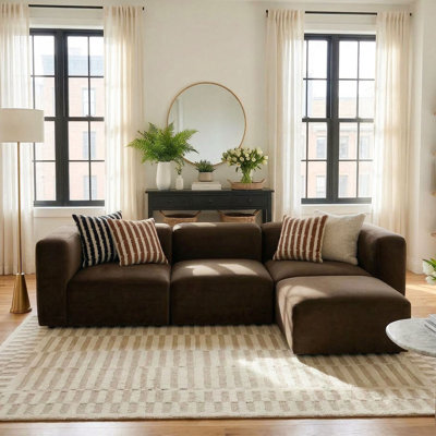 101" Performance Velvet Modular Sectional With Reversible Chaise Ottoman
