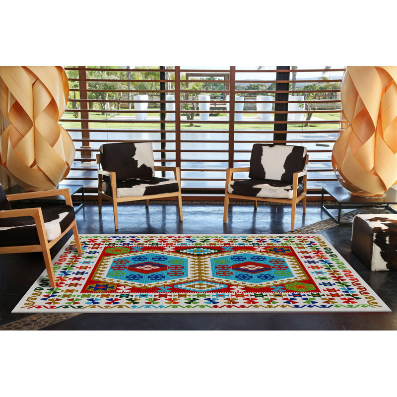 Multi-Colored Traditional Motif Patterned Decorative Rug, Rectangle 4'11.06" x 9'10.11"
