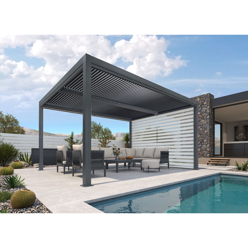 PURPLE LEAF Louvred Pergola Accessories 121" Side Adjustable Pull Down Roller Shade Privacy Shade Sun Side Shade for 11' Side Grey Pergola Wind Block. Pergola not included
