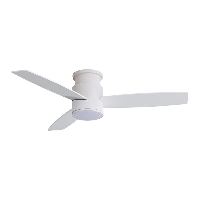 44"   Flush Mounted Led Ceiling Fan With Remote ,3 Reversible Plywood Blades, White