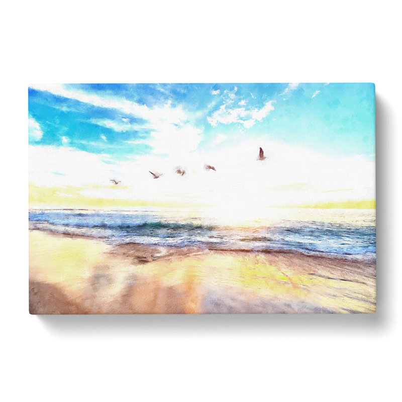 Seagulls Over A Beach In San Diego Painting - Wrapped Canvas Print, 40cm H x 60cm W x 3cm D