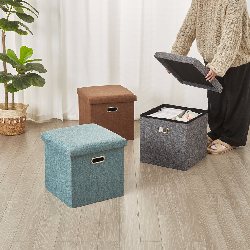 15 Inch Brown Storage Ottoman Bench with Lid – Folding Coffee Table Ottoman, Upholstered Footrest with Hidden Storage for Living Room, Bedroom, Entryway, Dorm, Small Apartment