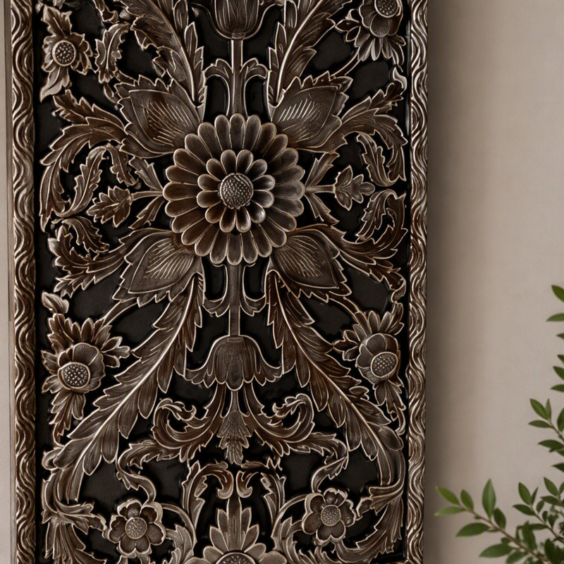 Ensemble de 2 décorations murales en bois sculpté vieilli, Bronze
