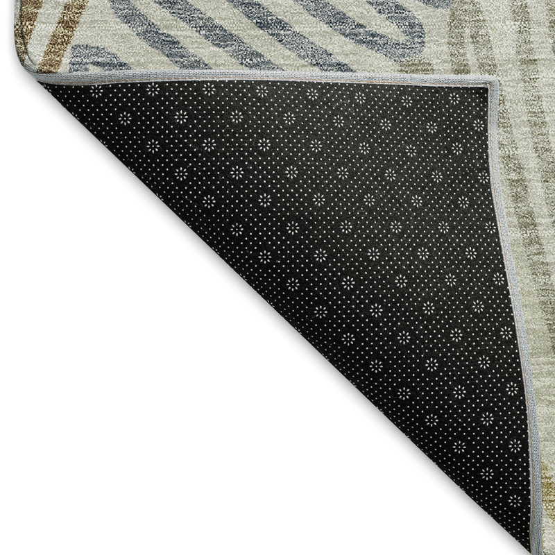 Tapis taupe Prisco lavable à la machine de qualité supérieure, Rond 8 pi