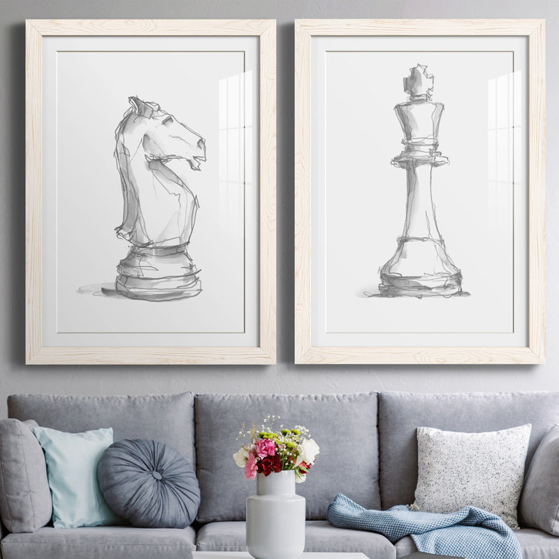 Chess Room Study I Premium encadré mat - prêt à être suspendu, Blanc, H 24 po x l 20 po x P 1 po