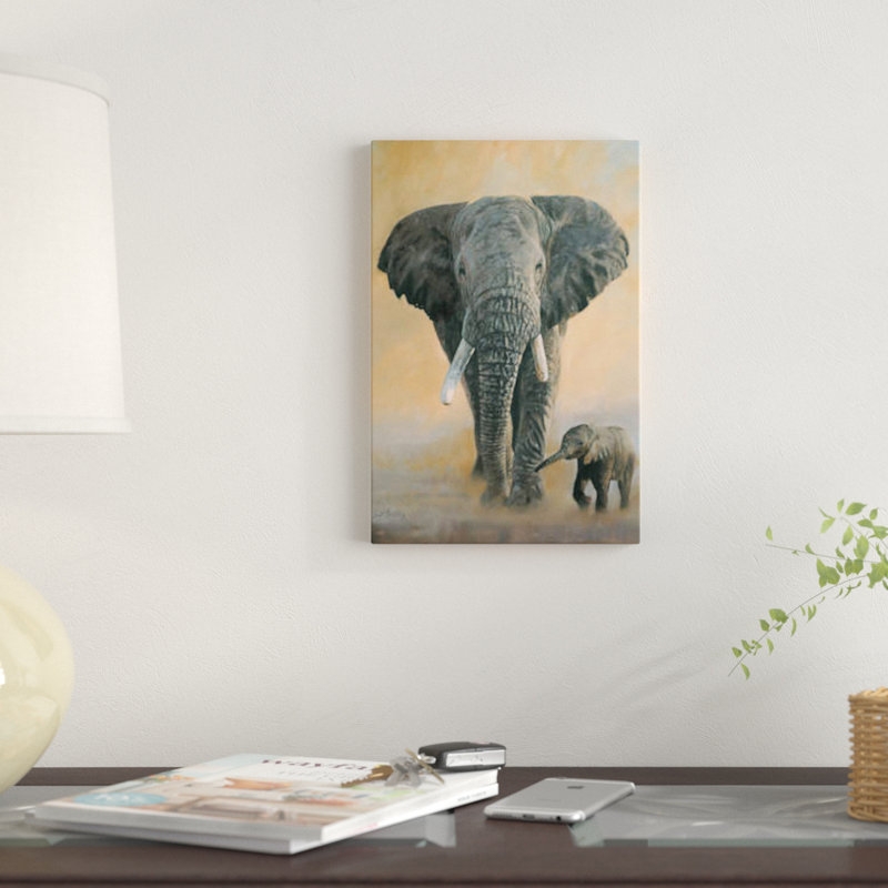 «Elephant and Baby» par David Stribble - impression sur toile tendue, H 18 po x l 12 po x P 1,5 po, Toile tendue