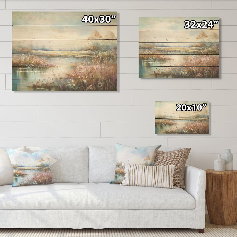Charme de fleur pré - art mural sur bois de pin naturel, H 10 po x l 20 po